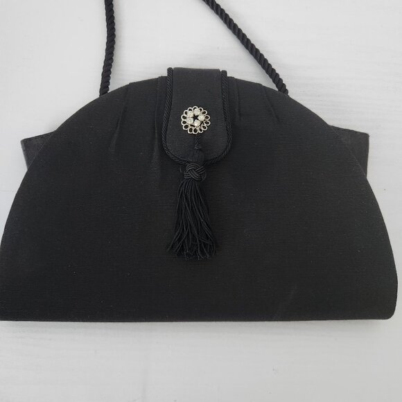 Women's Whiting and Davis International Vintage Black Fabric Evening Purse - Picture 1 of 9